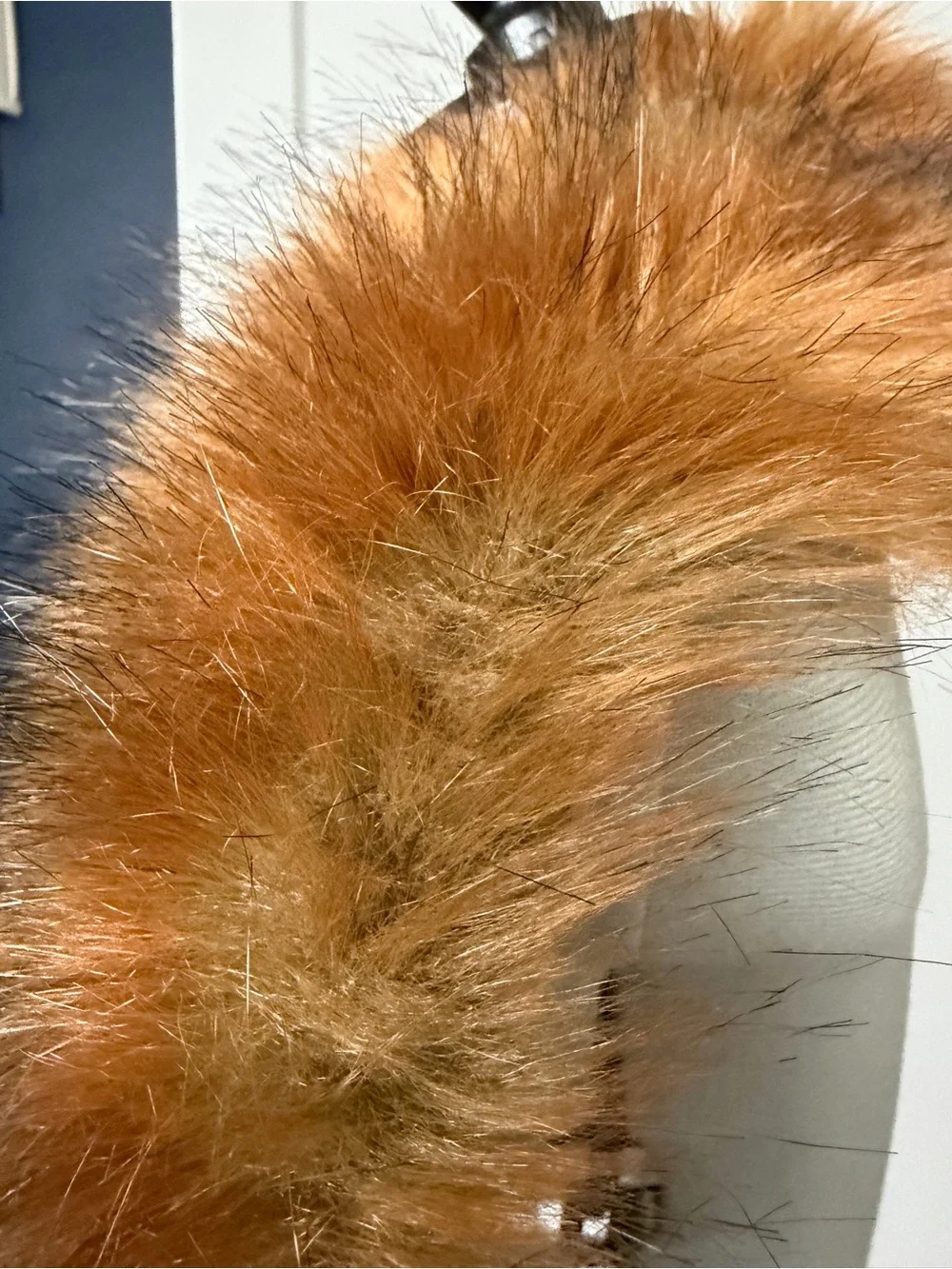 Red Fox Faux Fur Collar, fabric lined, loops on back, 37 x 6, EUC